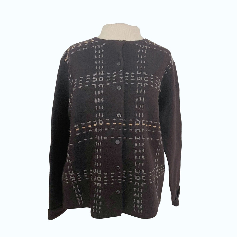 Vintage Villager Sport Liz Claiborne Plaid Knit Button Cardigan Sweater Women'sM